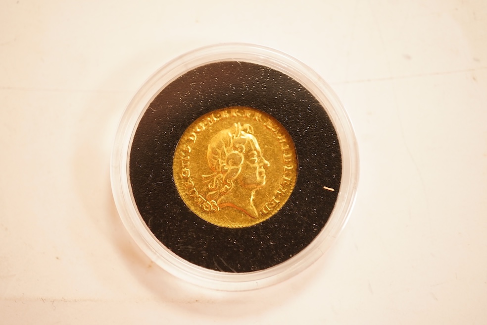 British gold coins, George I, gold quarter guinea, 1718, VF, cased with London mint office certificate of authenticity